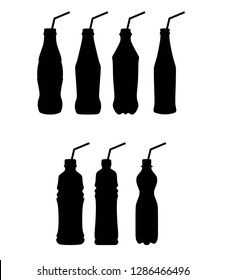  silhouette of bottles and straws vector icon