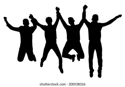 silhouette Bouncing students holding hands on a white background vector