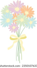 Silhouette of a bouquet of colorful marguerite flowers