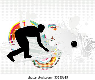 Silhouette of the bowler on abstract background.