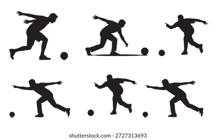 Silhouette of a bowler preparing to throw a ball in a game.