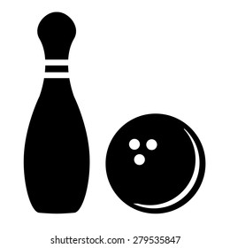 Silhouette of bowling pins and bowling ball