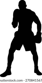 Silueta de un boxeador en postura de lucha listo para golpear
