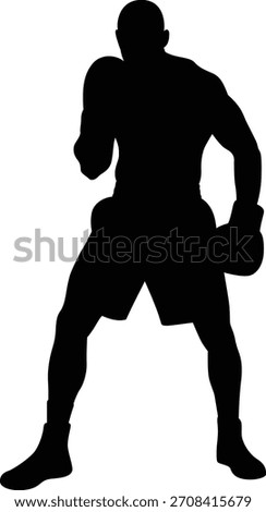 Silhouette of a boxer in fighting stance ready to punch