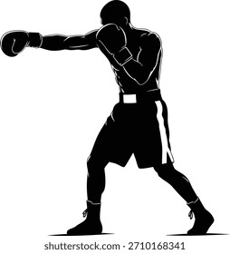Silhouette of Boxer in Offensive Stance Throwing Left Jab