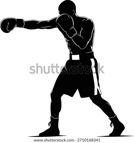 Silhouette of Boxer in Offensive Stance Throwing Left Jab
