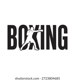 Una silueta de un boxeador posicionado dentro de las letras de la palabra boxeo