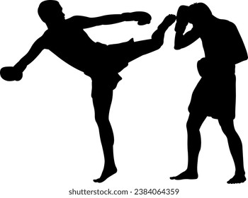 silhouette of boxer team in action
