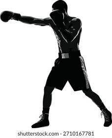 Silhouette of Boxer Throwing Left Punch in Fighting Stance