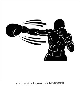 Silhueta de boxer jogando punch com luvas de boxe, posição de luta, esporte de combate, boxeador atlético, lutador forte, artes marciais, luta de boxe, treinamento, treino, boxeador profissional, equipamento de boxe, ringue de boxe, luta