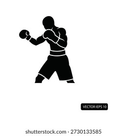 Silhouette of a boxer throwing a punch in dynamic stance vector illustration