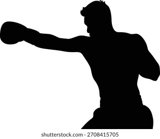 Silhouette of a boxer throwing a punch in a fighting stance