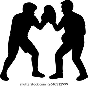 silhouette of a boxer training with a coach. vector illustration