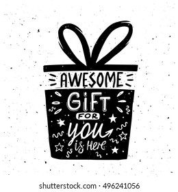 Silhouette boxes for gifts with lettering inscription awesome gift for you is here. Illustration on a white background.