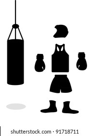 A silhouette of boxing accessories in the vector