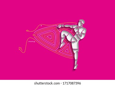 Silhouette of a Boxing  doing standing side kick, Flat line art illustration Design.