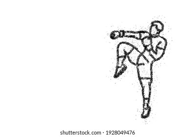 Silhouette of a Boxing doing standing side kick, Particle art illustration Design.