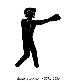 silhouette of boxing player icon over white background. vector illustration