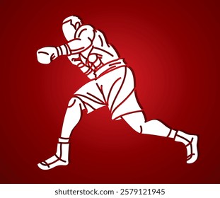 Silhouette Boxing Sport Kickboxing Action Muay Thai Boxer Cartoon Graphic Vector
