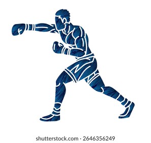 Silhouette Boxing Sport Kickboxing Muay Thai Boxer Action Cartoon Graphic Vector