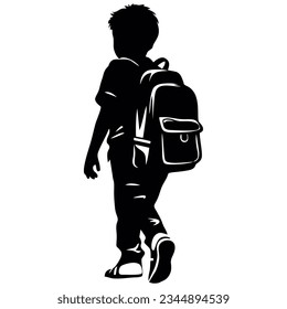 Silueta de niño con mochila yendo a la escuela