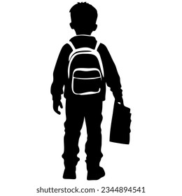 Silhouette of Boy with Backpack Going to School