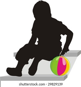 Silhouette of boy with a ball. Vector