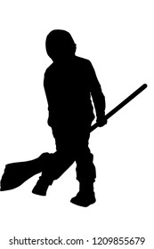 Silhouette of a boy with broom