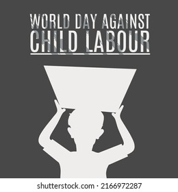 Silhouette Of A Boy Carrying Basket. Suitable For World Day Against Child Labour