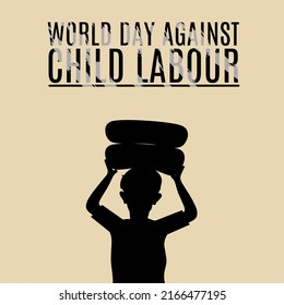 silhouette of a boy carrying cement. suitable for world day against child labour