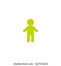 Silhouette of a boy. Child simple icon. Isolated on white. Preschooler sign. Female baby pictogram. Vector Flat green icon.