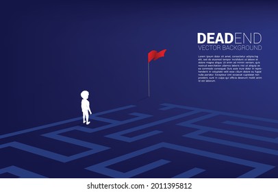 Silhouette Of Boy At Dead End Of Maze. Concept Of For Problem And Wrong Decision.