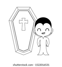 silhouette of boy disguised of vampire with icons halloween vector illustration design