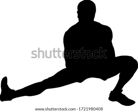 Silhouette of a boy doing the Cossack squat exercise. Vector illustration.
