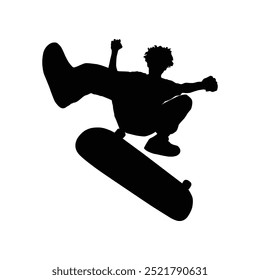 Silhouette of boy flying with skateboard illustration design