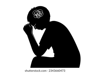 Silhouette of a boy get stress and crying, kid mental health concept. flat vector illustration.