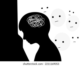 Silhouette of a boy get stress and sad emotion with stigma. Kids mental health concept. flat vector illustration. design for banner and poster.