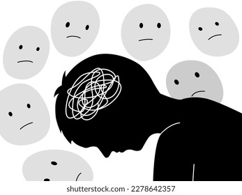 Silhouette of a boy get stress and sad emotion with stigma . Kid mental health concept. flat vector illustration. design for banner and poster.