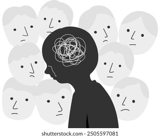 Silhouette of a boy get stress and sad emotion with stigma in kid mental health concept.