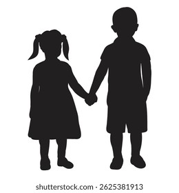 silhouette of boy and girl baby