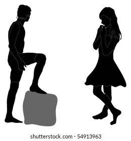 Silhouette of Boy and Girl facing each other