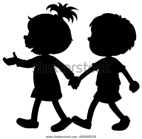 Silhouette Boy Girl Holding Hands Illustration Stock Vector Royalty Free