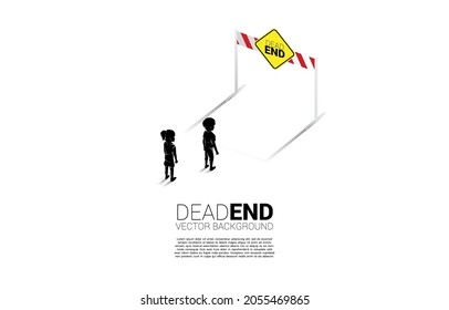 Silhouette boy and girl standing with dead end signage  . Concept of no future for children.