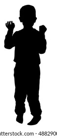 Silhouette of a boy with hands up