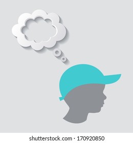 Silhouette of boy head with white thought bubble