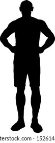 Silhouette of a boy with his hands on his hips. Vector illustration. 