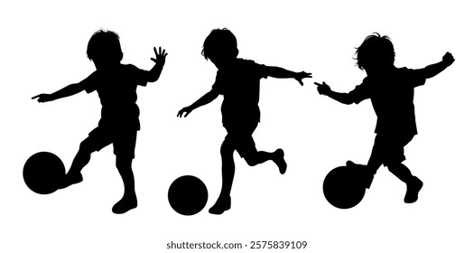 Silhouette of a boy kicking a ball for fun for vector art design