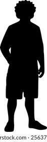 Silhouette of a boy looking at the camera. Black silhouette on a white background. Vector drawing.
