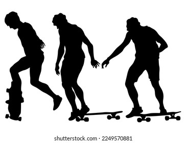 Silhouette of boy on roller skates on white background