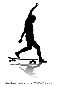 Silhouette von Jungen auf Rollschuhen auf weißem Hintergrund